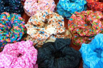 different scrunchy designs on table