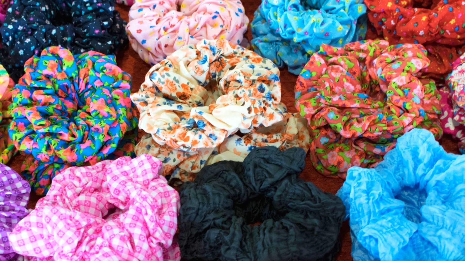 different scrunchy designs on table