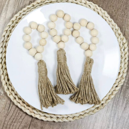 Natural Wood Tassel Napkin Rings