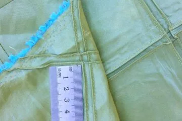 measuring green satin from fabric house